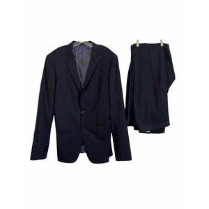 Waraire Boswell Mens Two Button Suit Black Flap Pockets Notch Lapel XL Long 36